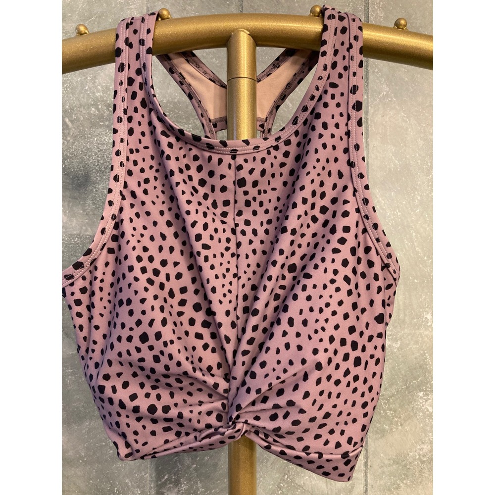 Kona Sol Mauve Animal Print Twist Front High Neck Bikini Top Medium NWT